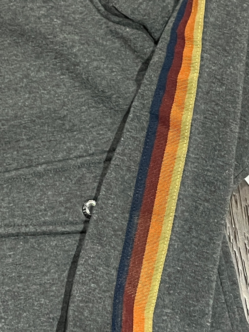 Hooded Gray Jacket with Multicolor Sleeve Stripes - Picture 3 of 8
